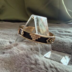 House of Harlow 1960 Aztec Black Leather & 14K Gold-Plated Bangle Bracelet